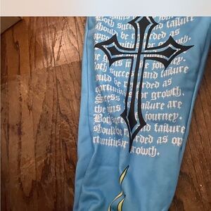 Blue Graphic Cross Leggings